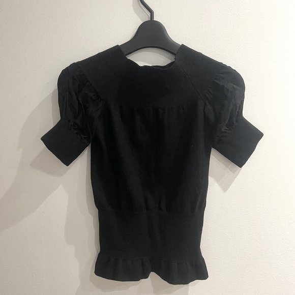 Calvin Klein Black Knit Top with Chiffon Ruffled Sleeve - Picture 1 of 6